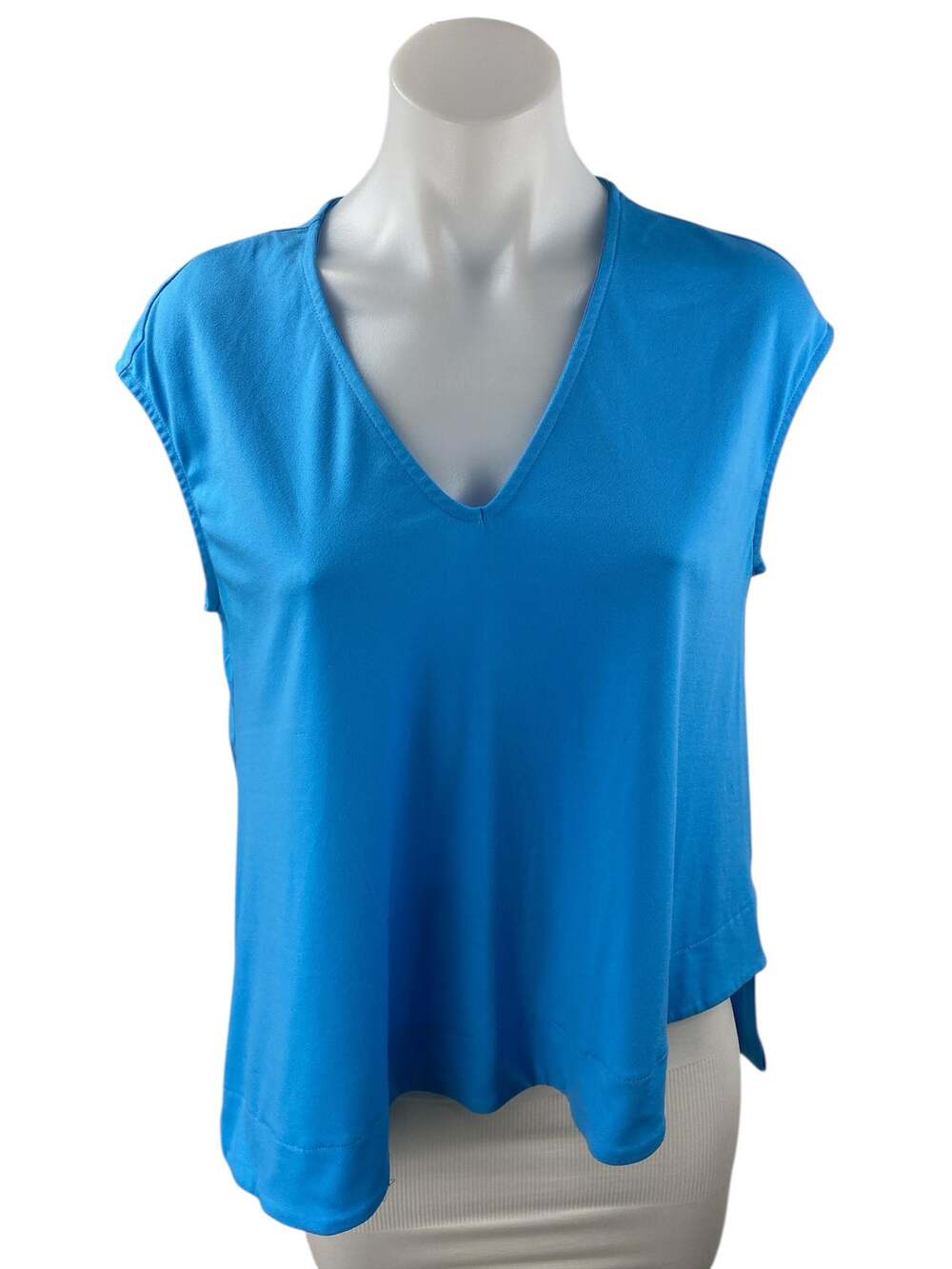Rachel Roy Women's Blue V Neck Cap Sleeve Asymmetrical Hem Shirt Blouse Top Sz S
